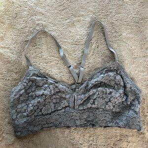 Aerie Women's Gray Lace Longline Bralette Standard M Racerback Floral Pu…